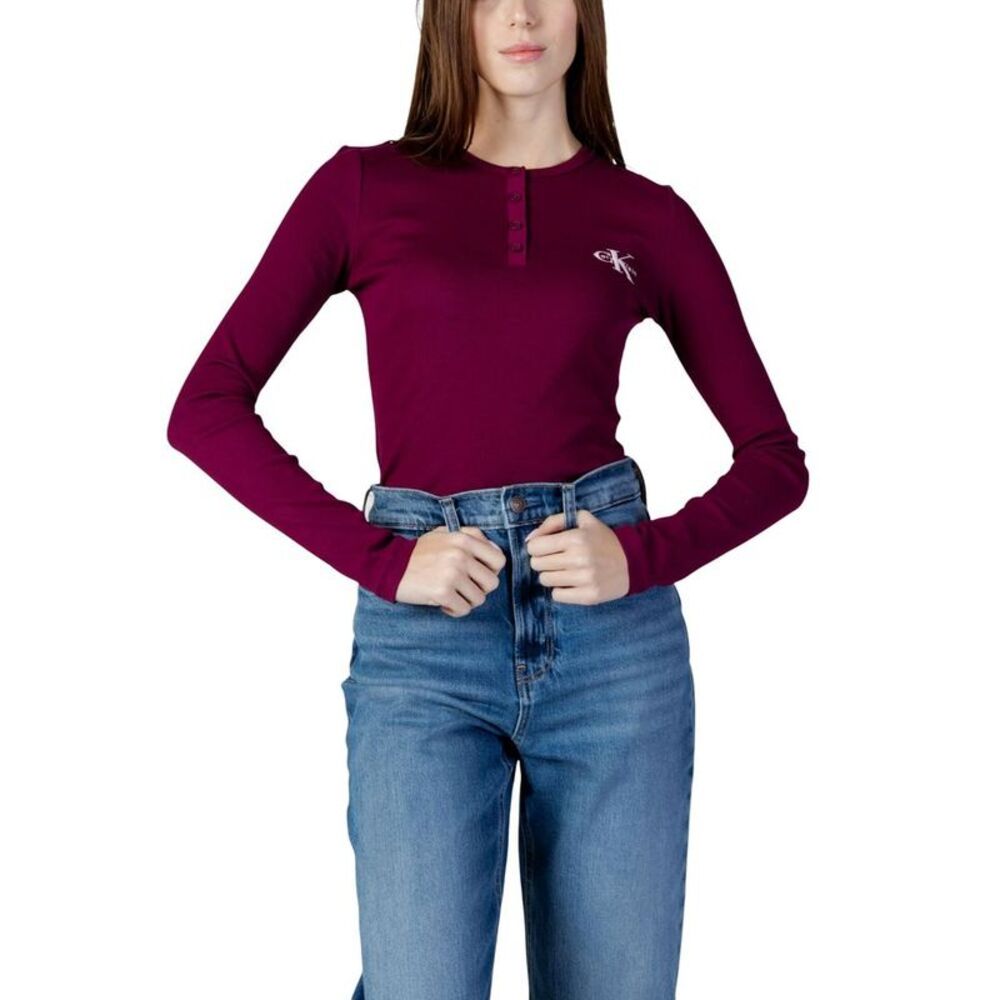 Calvin Klein Jeans Bordeaux Cotton Long Sleeve Women's T-Shirt
